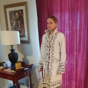 Women's Embroidered Cream Long Coat